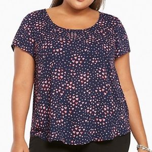Heart Print Crepe Button Back Top